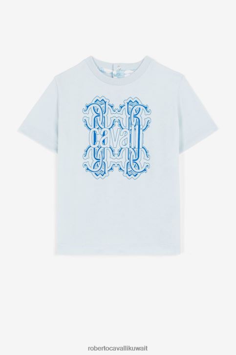 Roberto Cavalli أولاد ازرق فاتح تيشيرت بطبعة مونوغرام ملابس 4H40H1674