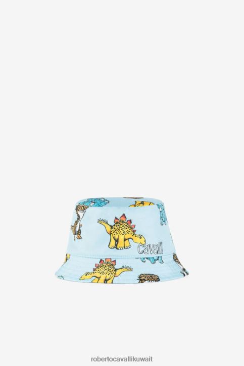 Roberto Cavalli أولاد ازرق فاتح قبعة دلو بطبعة ديناصور وشعار مُكَمِّلات 4H40H1675
