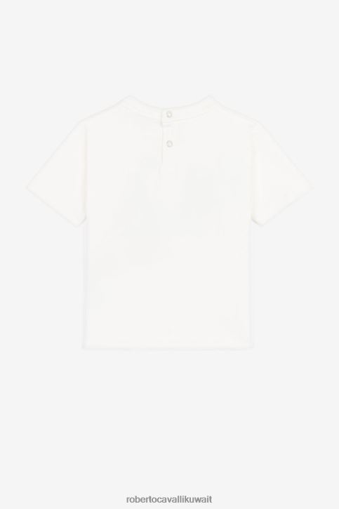 Roberto Cavalli أولاد أزرق هودي قطن بطبعة ديناصور وشعار الماركة ملابس 4H40H1677