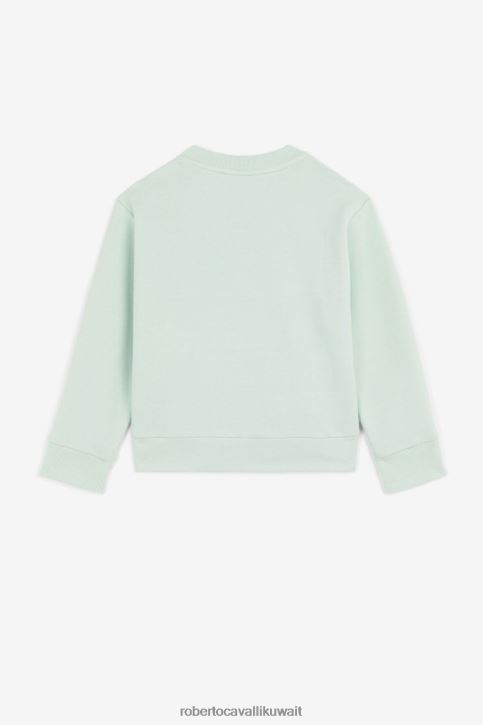 Roberto Cavalli أولاد أزرق تيشيرت بطبعة ديناصور وشعار الماركة ملابس 4H40H1678