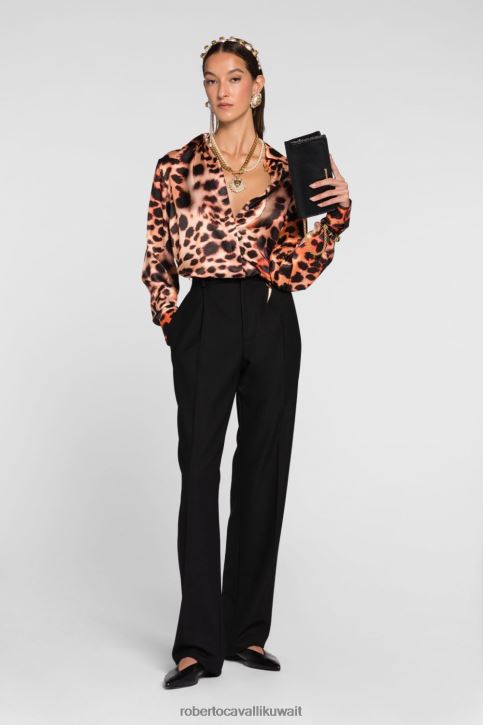 Roberto Cavalli نحيف رشيقة جاكيت قميص من مزيج الحرير بطبعات حيوانات ملابس 4H40H167