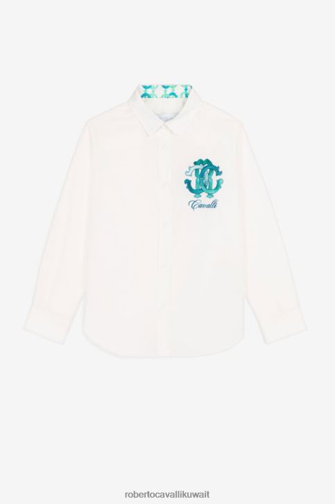 Roberto Cavalli أولاد قبالة الأبيض قميص مطرز بالشعار بأكمام طويلة ملابس 4H40H1680