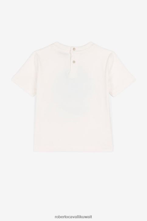 Roberto Cavalli أولاد قبالة الأبيض قميص مطرز بالشعار بأكمام طويلة ملابس 4H40H1680