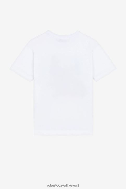 Roberto Cavalli أولاد أزرق تيشيرت قطن مطرز بشعار المونوغرام ملابس 4H40H1681