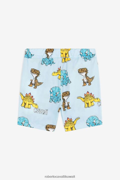 Roberto Cavalli أولاد ازرق فاتح قميص قطن بطبعة ديناصور ملابس 4H40H1684
