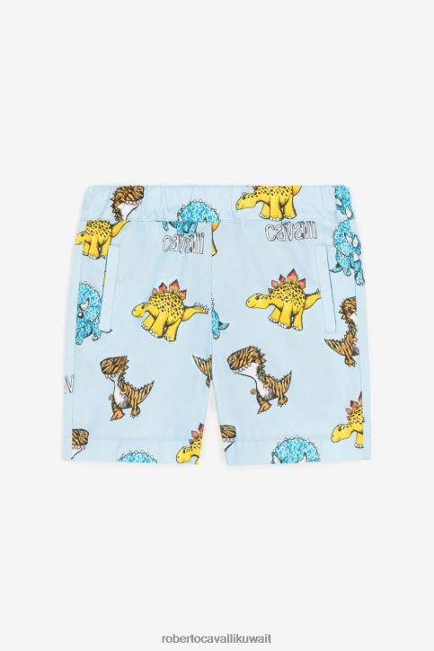 Roberto Cavalli أولاد ازرق فاتح ديناصور وشورت بطبعة الشعار ملابس 4H40H1685