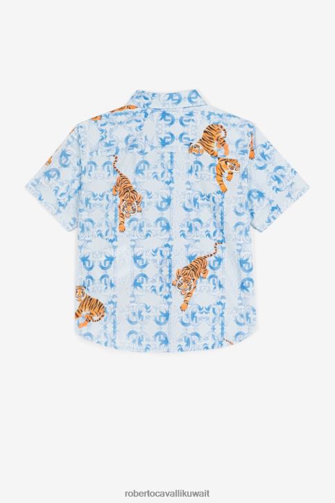 Roberto Cavalli أولاد ازرق فاتح ديناصور وشورت بطبعة الشعار ملابس 4H40H1685