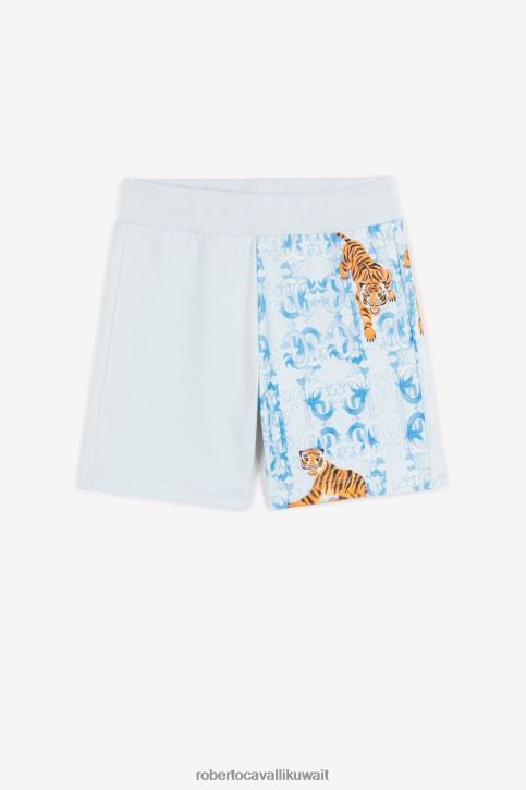 Roberto Cavalli أولاد ازرق فاتح شورت جيرسيه بطبعة النمر ملابس 4H40H1687