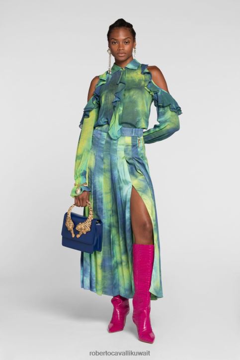 Roberto Cavalli نحيف رشيقة بلوزة حريرية بطبعة جلد الفهد ملابس 4H40H168