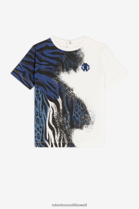 Roberto Cavalli أولاد بيانكو تيشيرت بطبعة الحمار الوحشي والجاغوار ملابس 4H40H1692