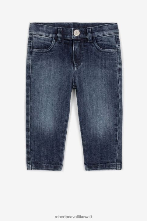 Roberto Cavalli أولاد ازرق متوسط جينز مطرز بشعار المونوغرام ملابس 4H40H1694