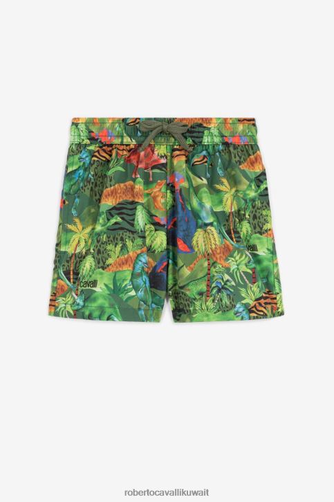 Roberto Cavalli أولاد متعدد الألوان شورت سباحة بطبعة غابة ملابس 4H40H1696