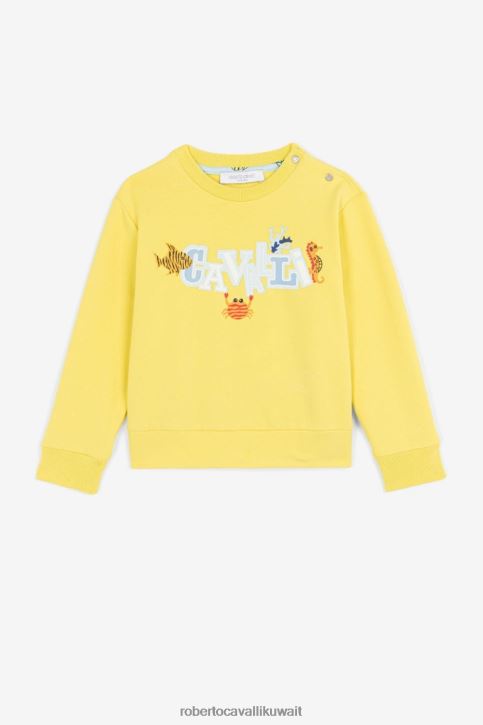 Roberto Cavalli أولاد أصفر متوهج سويت شيرت برقبة دائرية وطبعة جرافيك ملابس 4H40H1698
