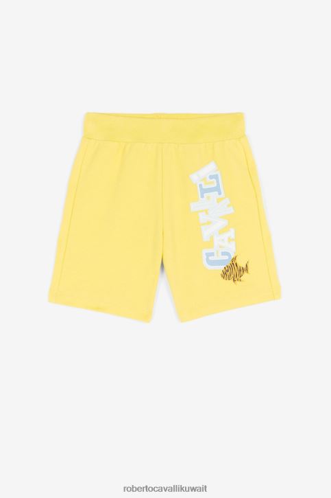 Roberto Cavalli أولاد أصفر متوهج شورت رياضي من القطن ملابس 4H40H1699