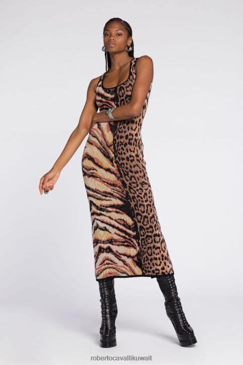 Roberto Cavalli نحيف متعدد الألوان فستان قصير من الجاكار على شكل حيوانات ملابس 4H40H16