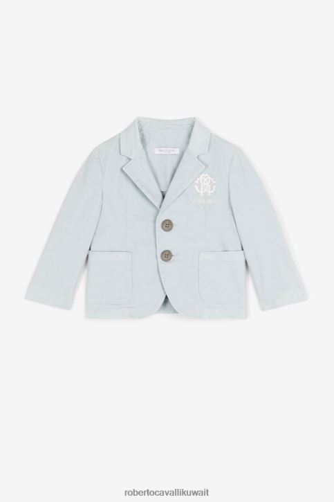 Roberto Cavalli أولاد ازرق فاتح سترة بصدر واحد مطرزة بشعار الماركة ملابس 4H40H1700