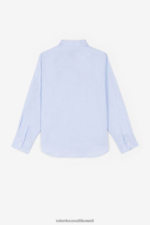 Roberto Cavalli أولاد ازرق فاتح شورت قطن مطرز بالشعار ملابس 4H40H1701