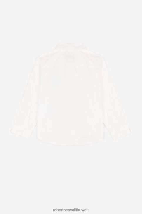 Roberto Cavalli أولاد أزرق فاتح قميص قطني مطرز بنقش مونوغرام ملابس 4H40H1702