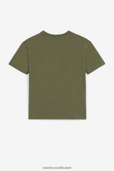 Roberto Cavalli أولاد البصرية الأبيض قميص قطن مطرز بالشعار ملابس 4H40H1703