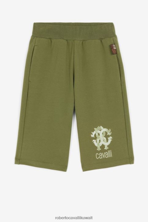 Roberto Cavalli أولاد الأخضر العسكري بنطال رياضي بطبعة شعار الماركة ملابس 4H40H1705