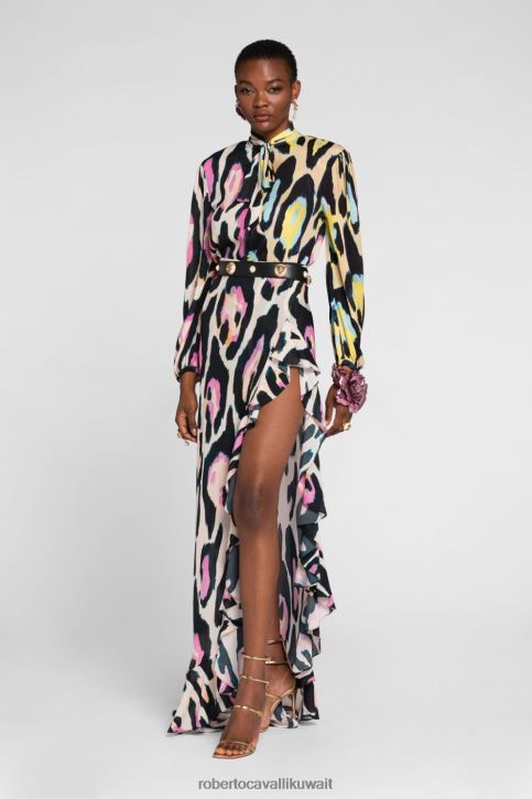 Roberto Cavalli نحيف موضة تي شيرت قطن مصبوغ وطبعة جاكوار ملابس 4H40H170