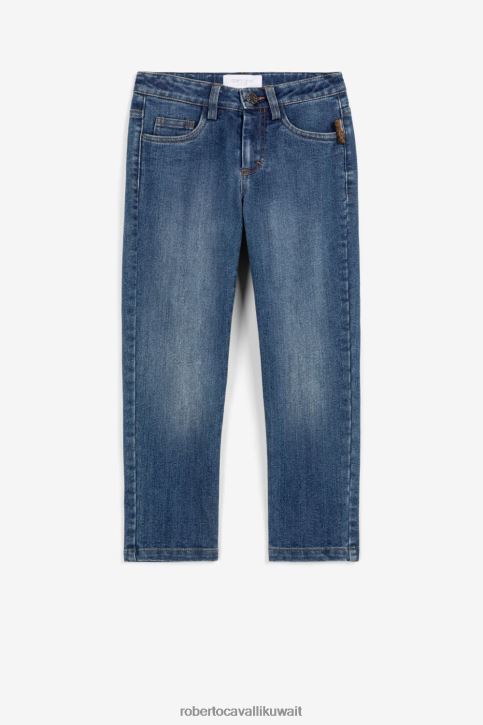 Roberto Cavalli أولاد أزرق غامق آر سي جينز مطرز بحرف المونوغرام ملابس 4H40H1711