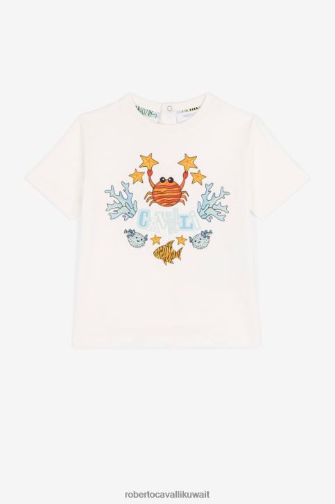 Roberto Cavalli أولاد أزرق تي شيرت قطن بطبعة جرافيك ملابس 4H40H1712