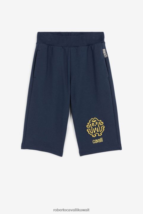 Roberto Cavalli أولاد الأزرق الداكن آر سي شورت مطرز مونوغرام ملابس 4H40H1715
