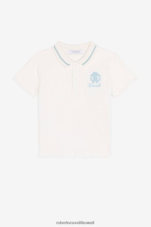 Roberto Cavalli أولاد أزرق قميص بولو قطني مطرز بشعار المونوغرام ملابس 4H40H1717