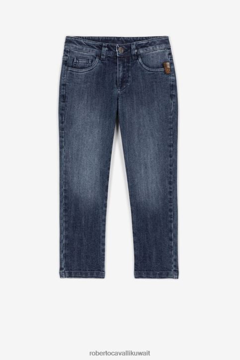 Roberto Cavalli أولاد ازرق متوسط جينز بقصة مستقيمة مطرز بشعار الماركة ملابس 4H40H1718