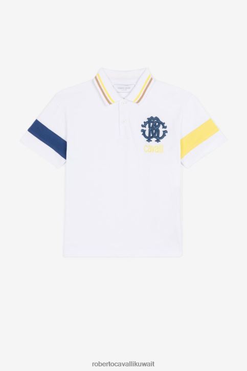 Roberto Cavalli أولاد قبالة الأبيض قميص بولو مطرز بالشعار ملابس 4H40H1719