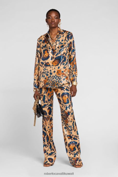 Roberto Cavalli نحيف رشيقة توب بطبعة جاكوار ملابس 4H40H171