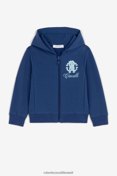 Roberto Cavalli أولاد الياقوت هودي بسحاب أمامي مطرز بشعار المونوغرام ملابس 4H40H1722