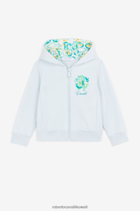 Roberto Cavalli أولاد ازرق فاتح هودي بطبعة مونوغرام وسحاب أمامي ملابس 4H40H1725