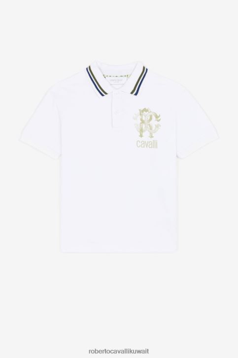 Roberto Cavalli أولاد قبالة الأبيض قميص بولو بطبعة شعار ملابس 4H40H1727