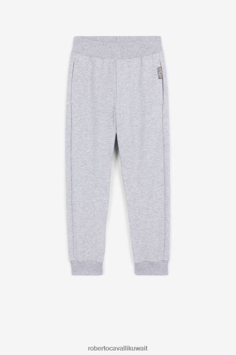 Roberto Cavalli أولاد مزيج رمادي غامق بنطال رياضي مطرز بالشعار ملابس 4H40H1729