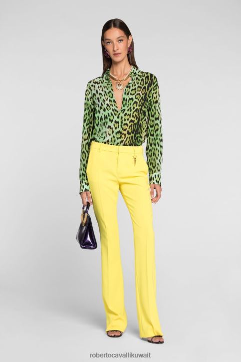 Roberto Cavalli نحيف موضة قميص مخفي بطبعة جلد الفهد ملابس 4H40H172