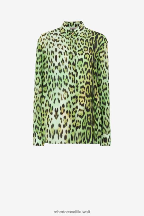 Roberto Cavalli نحيف موضة قميص طويل الأكمام بطبعة الفهد ملابس 4H40H173