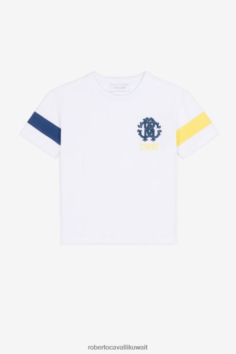 Roberto Cavalli أولاد قبالة الأبيض تيشيرت بأكمام قصيرة وشعار الماركة ملابس 4H40H1733