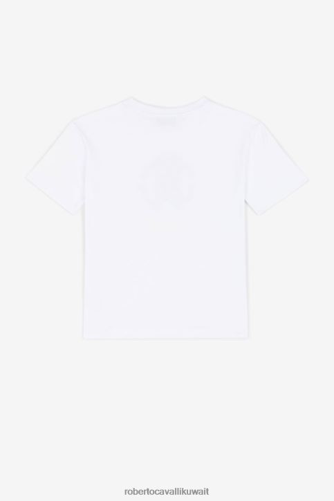 Roberto Cavalli أولاد قبالة الأبيض تيشيرت بأكمام قصيرة وشعار الماركة ملابس 4H40H1733