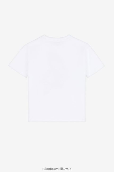 Roberto Cavalli أولاد قبالة الأبيض تيشيرت بأكمام قصيرة وطبعة شعار ملابس 4H40H1734