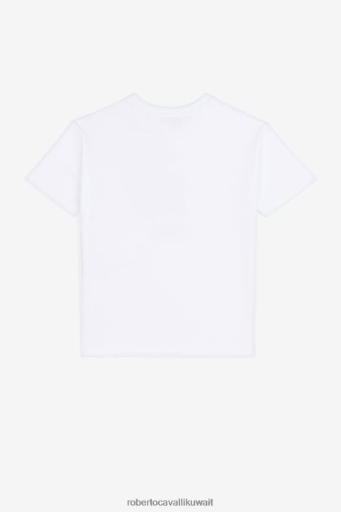 Roberto Cavalli أولاد قبالة الأبيض تيشيرت بأكمام قصيرة وطبعة سمكة قرش ملابس 4H40H1735