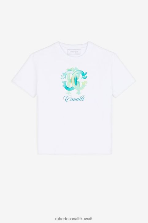 Roberto Cavalli أولاد قبالة الأبيض تيشيرت بأكمام قصيرة وطبعة شعار ملابس 4H40H1737