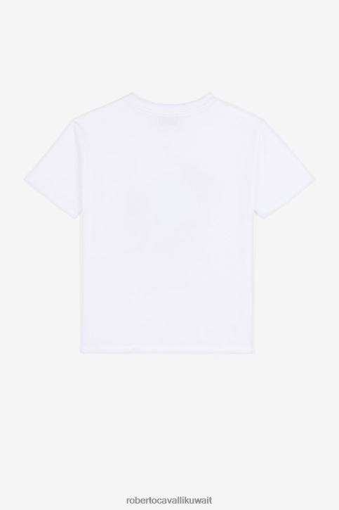 Roberto Cavalli أولاد قبالة الأبيض تيشيرت بأكمام قصيرة وطبعة شعار ملابس 4H40H1737
