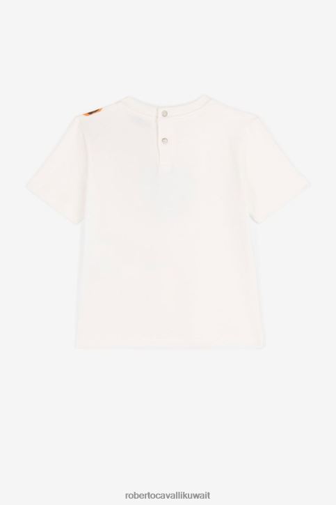 Roberto Cavalli أولاد مزيج رمادي غامق تيشيرت بطبعة جاكوار وشعار الماركة ملابس 4H40H1742