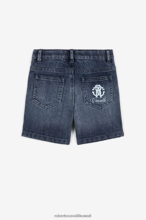 Roberto Cavalli أولاد أزرق تيشيرت قطن بطبعة النمر ملابس 4H40H1743