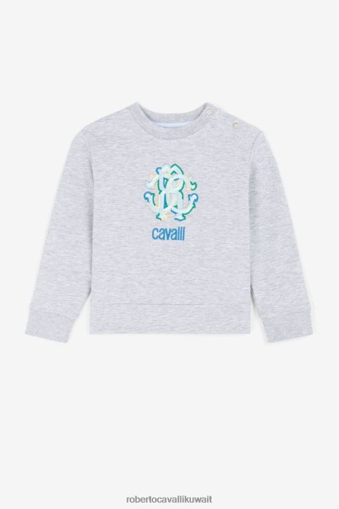 Roberto Cavalli أولاد مزيج رمادي غامق سويت شيرت من القطن بتطريز مونوغرام ملابس 4H40H1746