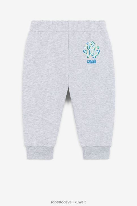 Roberto Cavalli أولاد مزيج رمادي غامق سويت شيرت من القطن بتطريز مونوغرام ملابس 4H40H1746