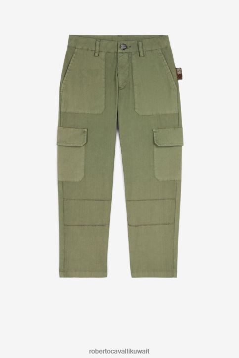 Roberto Cavalli أولاد الأخضر العسكري بنطال كارغو بطبعة شعار الماركة ملابس 4H40H1749