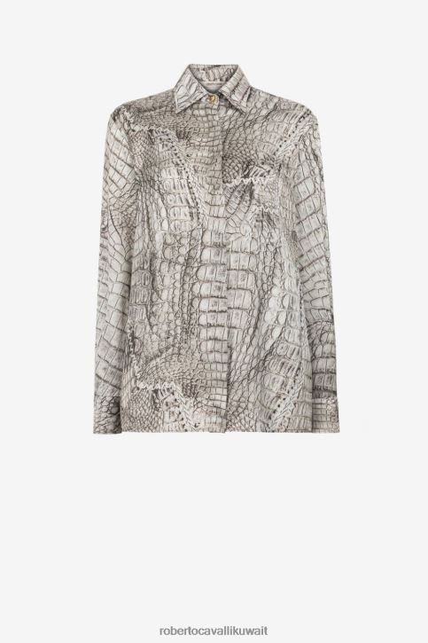 Roberto Cavalli نحيف أنيق قميص بطبعة تمساح وأكمام طويلة ملابس 4H40H175